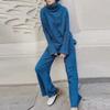 Sweater Set Women Tracksuit Spring Autumn Knitted Suits 2 Piece Set Warm Turtleneck Sweater Pullovers Wide Legs Pants