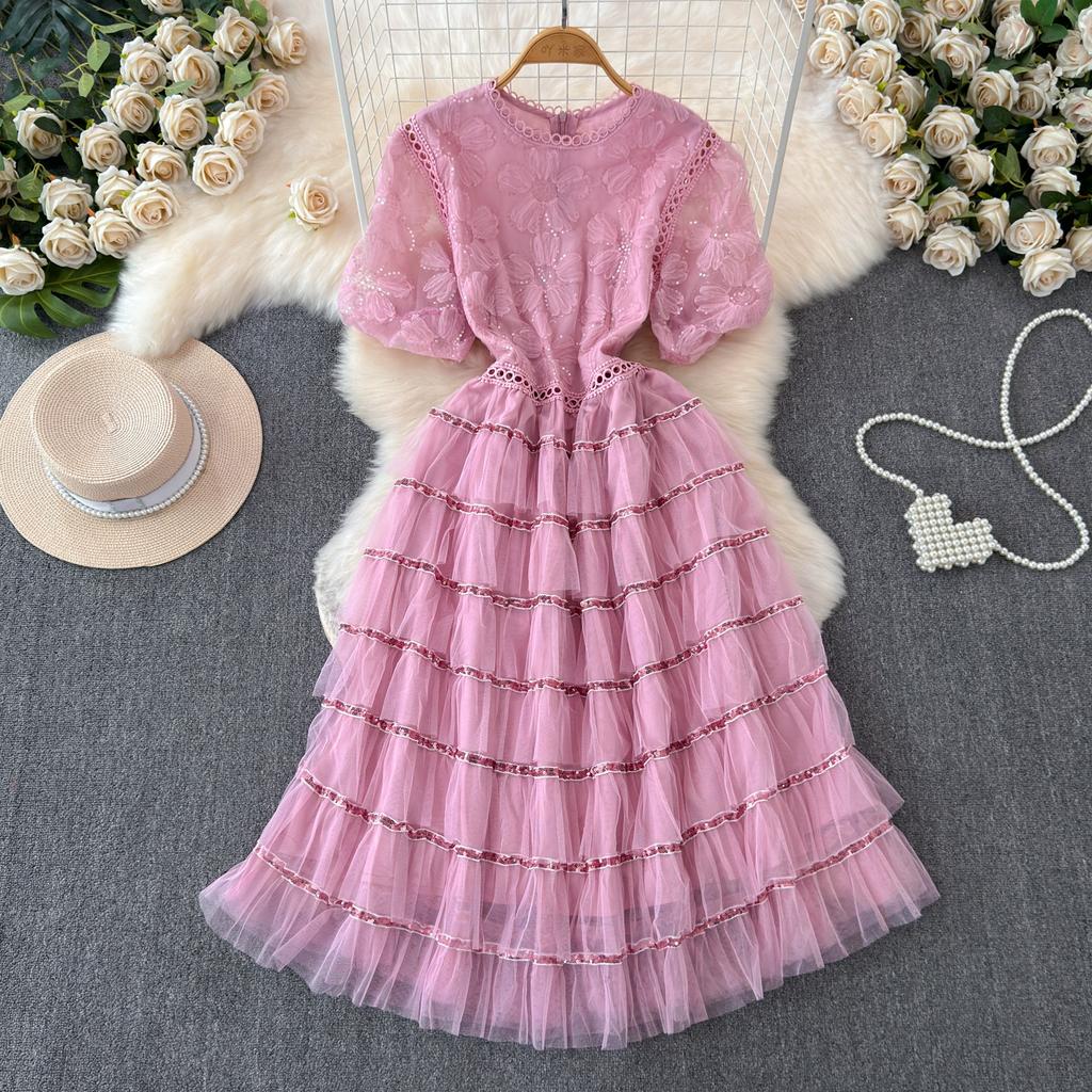 Летние женские сладкие блестящие цветочные розовые сетчатые вечерние платья с вырезами