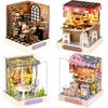 Moin Moin Dollhouse Miniature DIY Kit Complete Set of 4 Shops Belt General LED Light Acrylic Case Set, [English Instructions] (Garden Cafe/Coffee