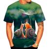 Summer Round Neck 3D Funny Snail Pattern Print Top Fashionable Casual Short Sleeved Men's T-shirts