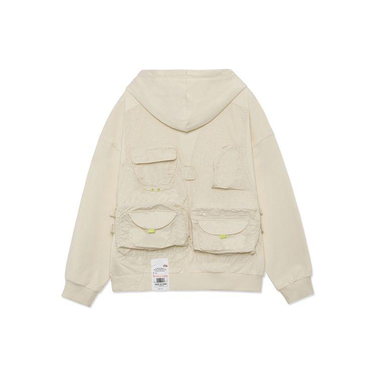 Мужская толстовка с капюшоном Li Ning Wade Series Pocket Spliced Loose Hooded Sweatshirt Off-White AWDR735-1