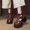 Retro Height Increasing Summer Platform Boots Genuine Leather Round Toe Thick Soled Women's Sandals