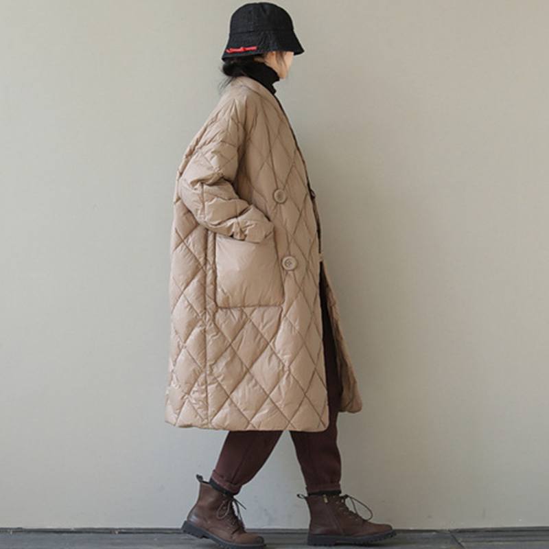 Women Puffer Jacket Coat Loose Mid-length Quilted Padded Parka Winter Warm Outerwear