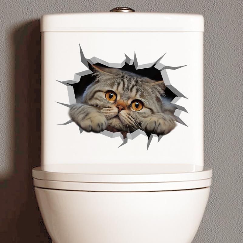 Мультфильм милый акварельный кот наклейка наклейки ванная комната украшение крышки унитаза водостойкая наклейка на стену