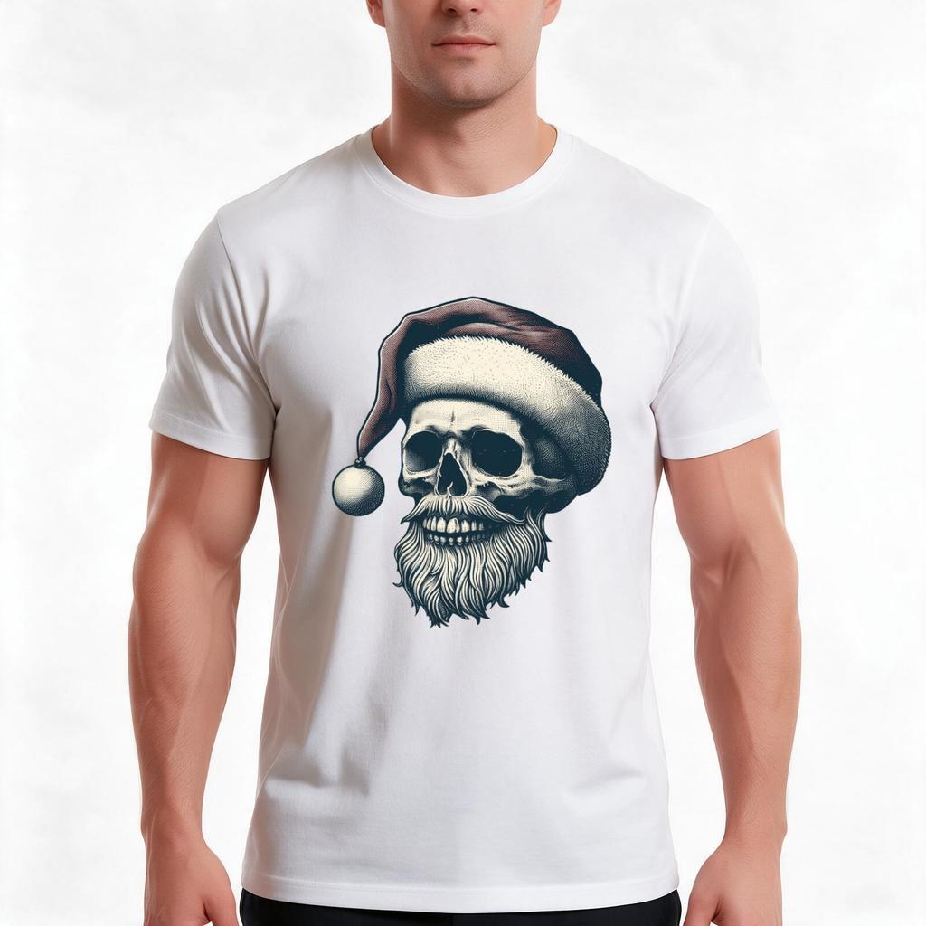 Retro Holiday Revival Vintage Skull With Santa Hat Tshirt Summer Casual Cotton Tee Oversized Streetwear Tops 100 Cotton