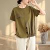 2025 Новые летние футболки больших размеров для женщин с коротким рукавом и пуговицами, винтажные свободные топы, футболки макси