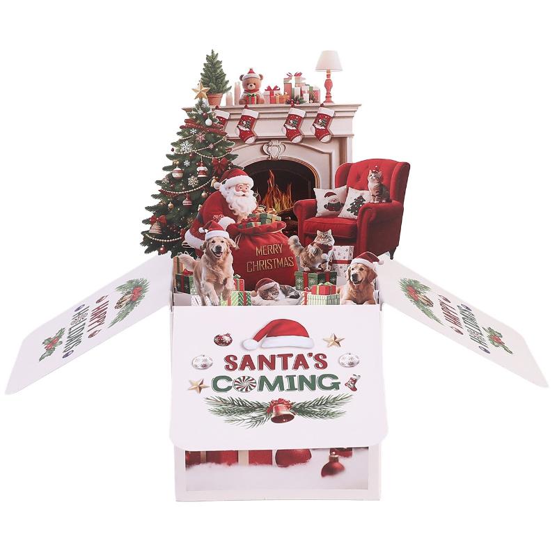 3D Christmas Greeting Card Folding Santa Claus Pop Up Invitation Card  Year Cards Navidad Blessing Gift Best Wishes Card