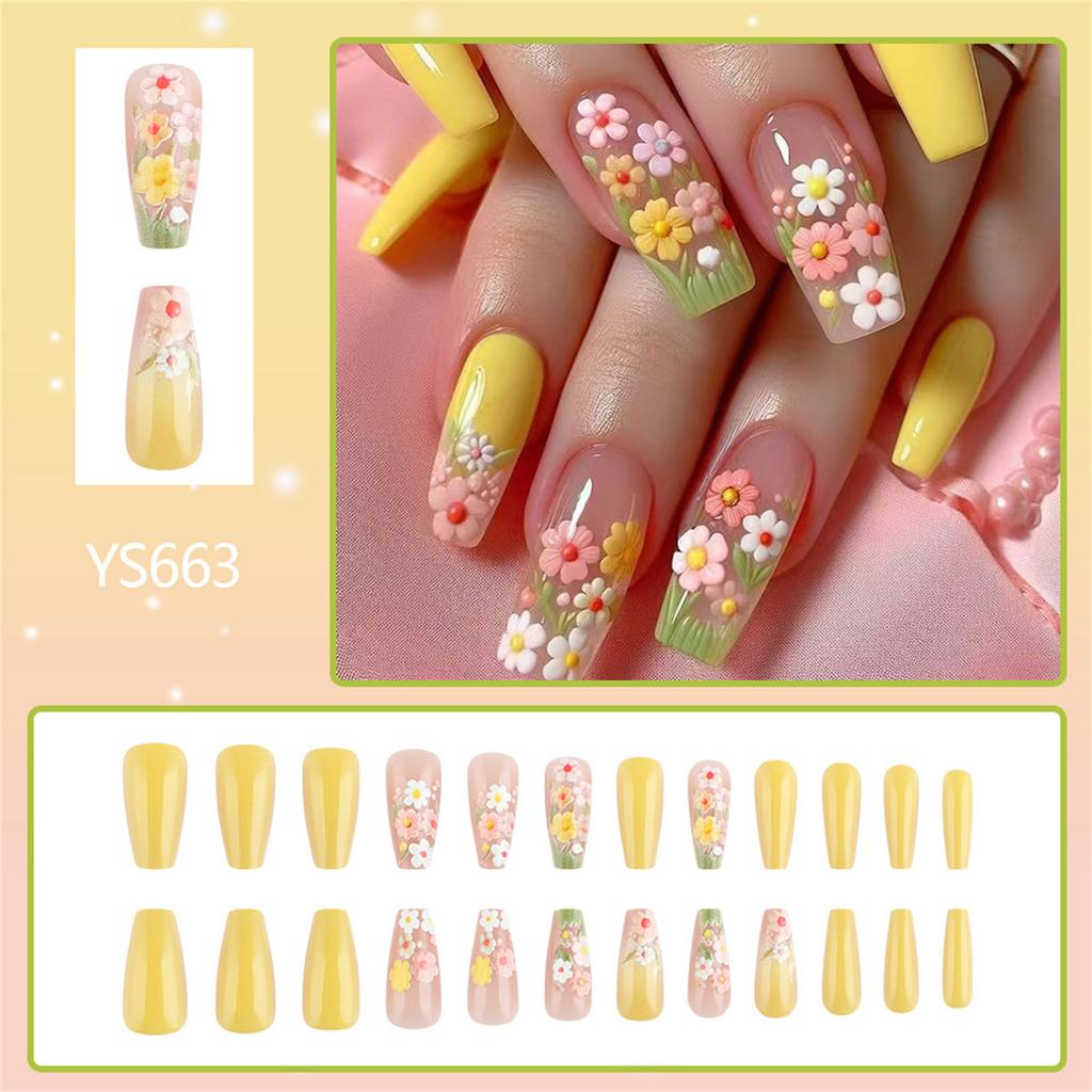 Square Press On Nails Flower Fake Nails Stick On Nails In 12 Sizes 24 Pcs French Nails Tips for DIY Nail Art Decorations