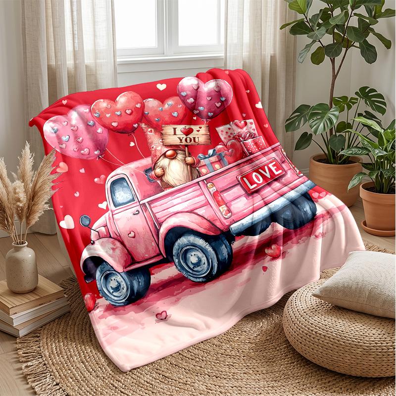 Valentine Gnome Love Truck Theme blanket Lightweight Warm Flannel Blanket Decorative Throw Blanket for Home Decoration