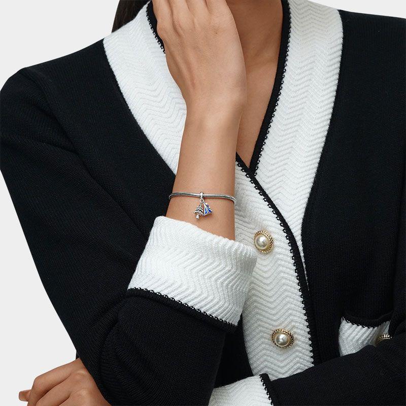 925 Silver Christmas Tree Charm Bracelet DIY Fashion Jewelry Gift for Women Holiday Gloves Pendant