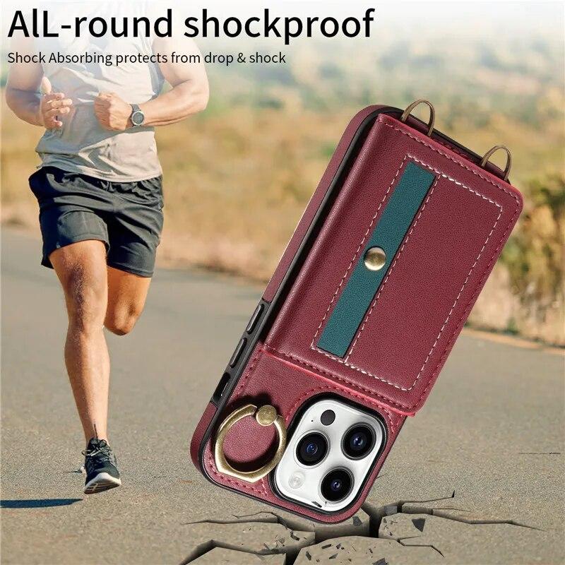 Кожаный чехол-кошелек с ремешком с кольцом для iPhone 15 Pro Max 14 Plus 13 Pro 12 Samsung Galaxy S24 Ultra S23 S22 21 FE A25 A15 A54 A34 A14, раскладной чехол для телефона