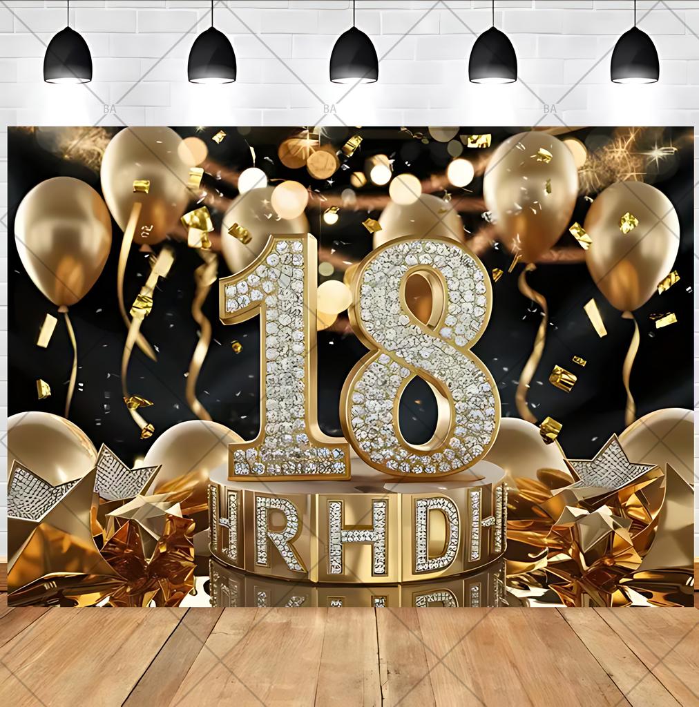 18th birthday party backdrop for a boy or girl, 18 years old, pink, blue, black, gold, glitter balloon, birthday, Bar Mitzvah, photography, ban1618