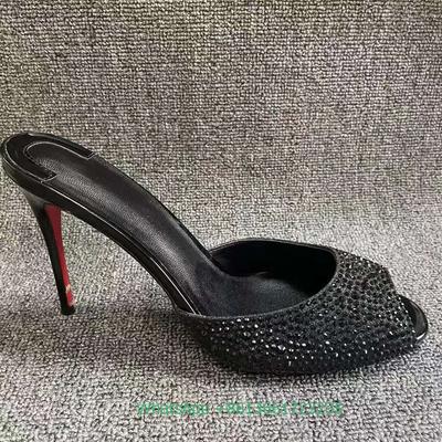 Кристальные Блестящие Женские Тапочки Слипоны С Открытым Носком На Шпильке Блестящие Сандалии Летняя Вечеринка Стразы Сексуальные Слайды