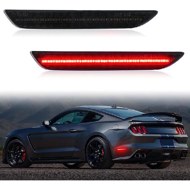 LED Side Marker Lights Compatible with 2015- Mustang S550 GT, Rear Dynamic Startup Side Markers, Rear Fender Markers Lamps Assembly, Smoked Len Red