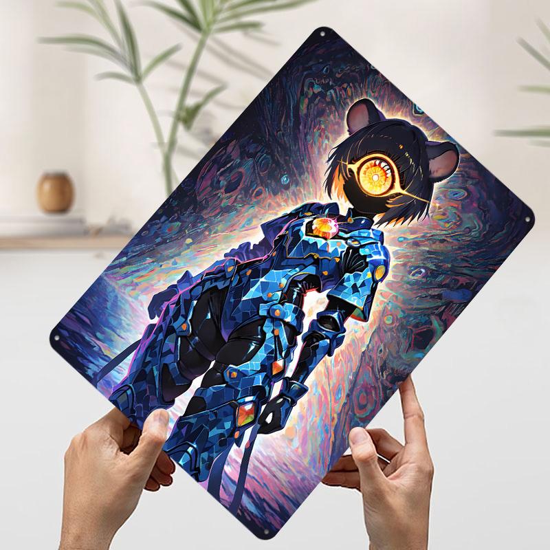 Cyclops Bear Warrior in Blue Armor Printed Poster Customized Wall Art Retro Vintage Metal Tin Signs for Bedroom Decorations Home