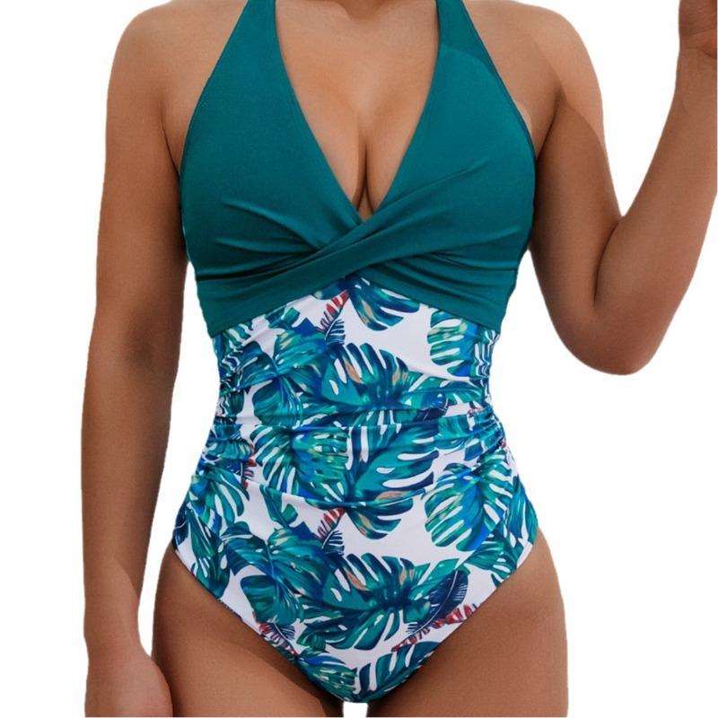 Новый купальник бикини с принтом, на шнуровке халтер, с высокой талией, цельный, сексуальный