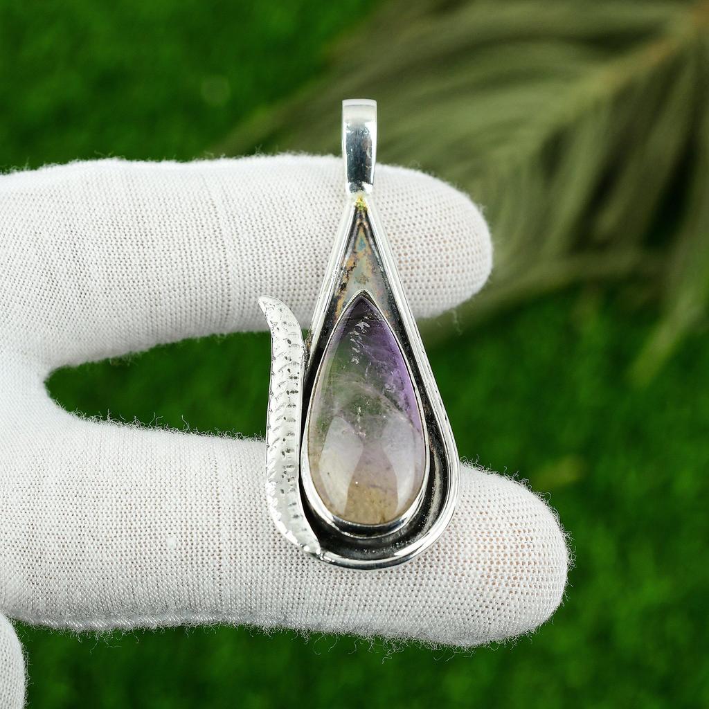 Star Amethyst Stone Trendy Bezel Art Deco Pendant Jewelry 925 Sterling Silver