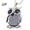 Gift for Mom And Friends Faux Crystal Owl Pendant Necklace Women Long Blue Sweater Chain Fashion Alloy Jewelry Accessory Daily Wear & Decoration