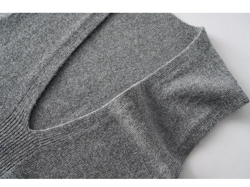 Жилет без рукавов с V-образным вырезом и градиентом из бамбуковой шерсти 2024 года во французском стиле