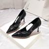 2025 New Sexy Women Kitten Heels Pumps Shoes Slingbacks Sandals Leather Pointed Toe Pleated Simple Shoe Office Black Red