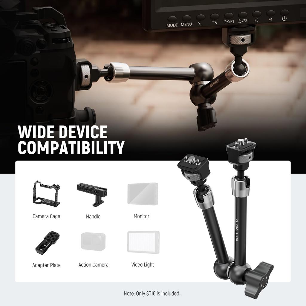 NEEWER Magic Arm Articulating Arm with Ball Locating Screw for Light Compatible SmallRig Cage Rig ST16 11"/28cm 360° Head/ARRI Pin/1/4" DSLR/Action