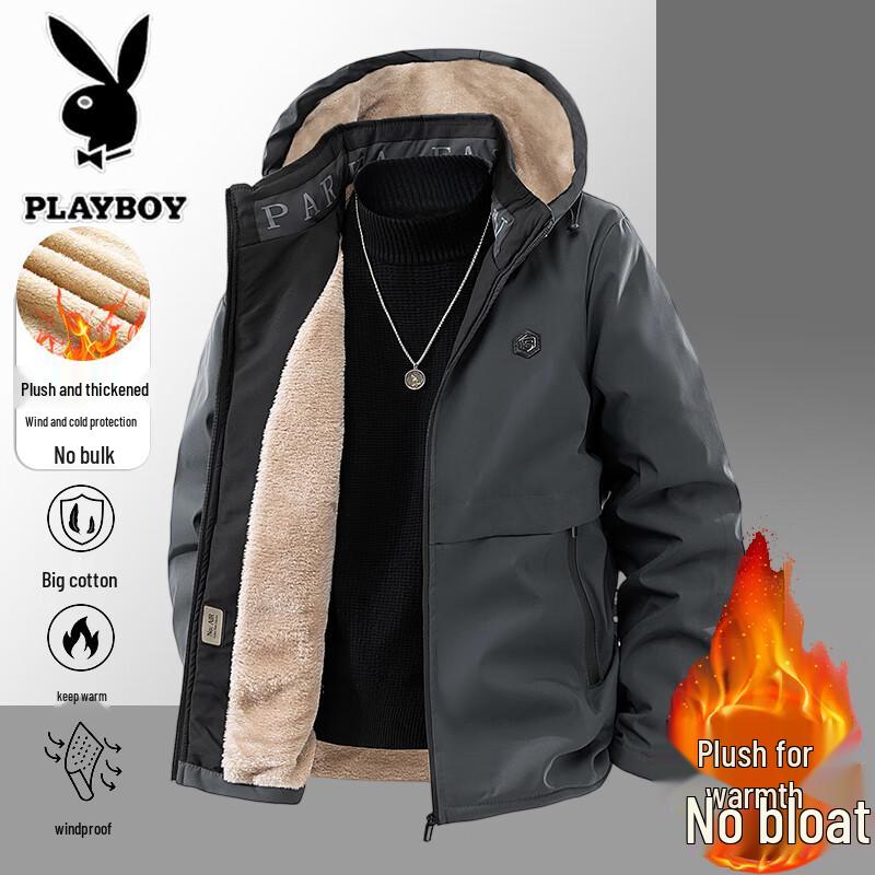 PLAYBOY Мужская зимняя куртка с капюшоном и флисовой подкладкой