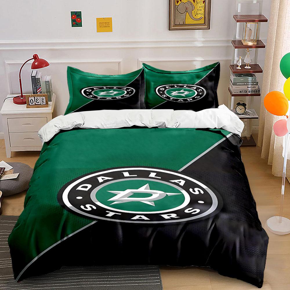 "Dallas Stars Logo Green and Black Design" Print Bedding Set Duvet Cover Pillowcases (1* Duvet Cover 2* Pillowcases Do Not Include Comforter)
