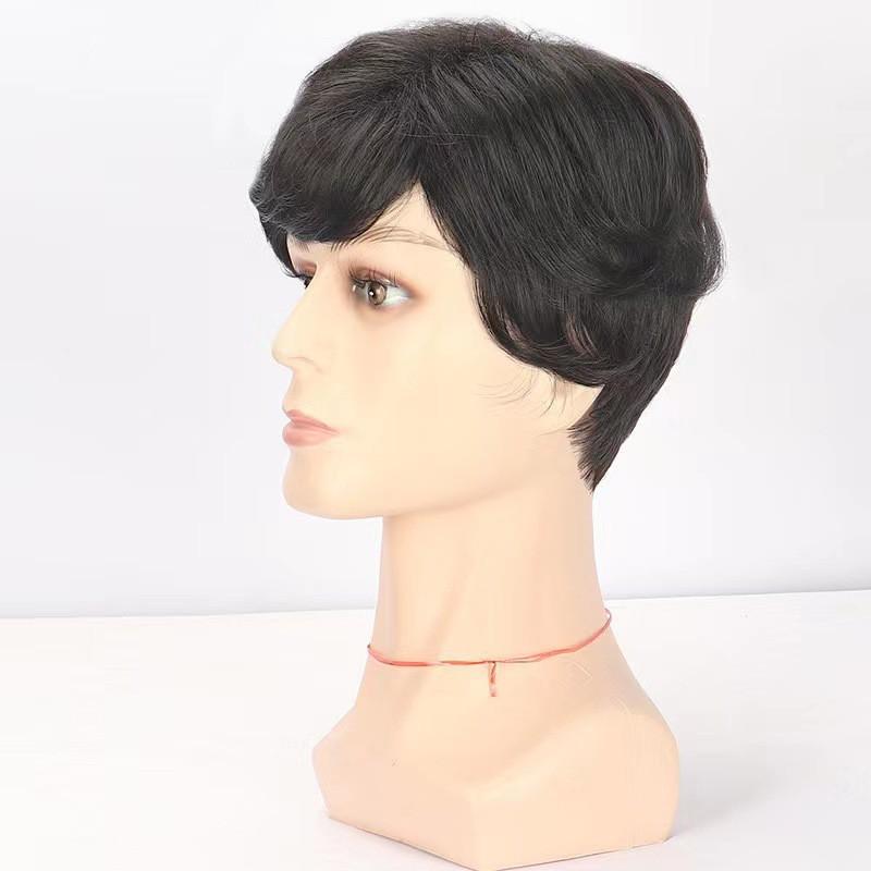 Mens Fashion Fluffy Short Hair Machine-Made Synthetic Wig Daily Wear