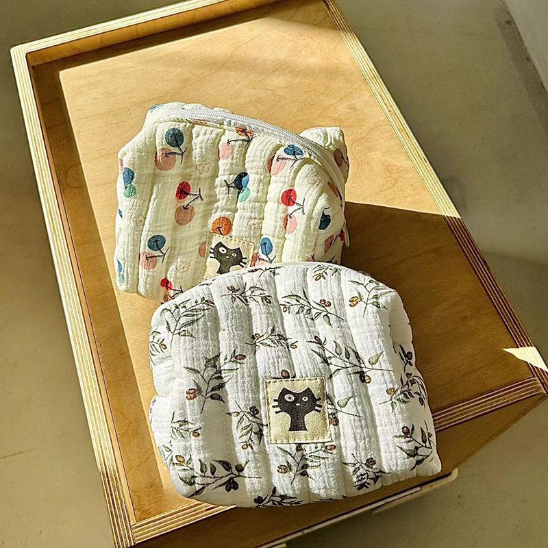 Дорожные женские косметички, симпатичные холщовые косметички с цветком вишни, органайзеры для дамской косметички