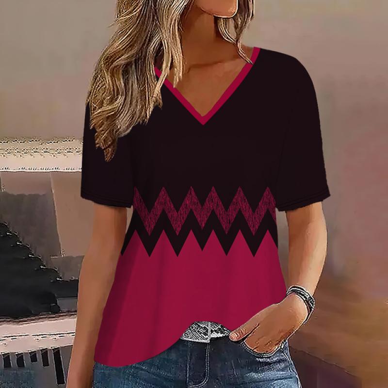 Модная женская футболка в полоску с принтом градиента и V-образным вырезом с короткими рукавами, базовые топы, уличная одежда, летняя одежда больших размеров, женские футболки
