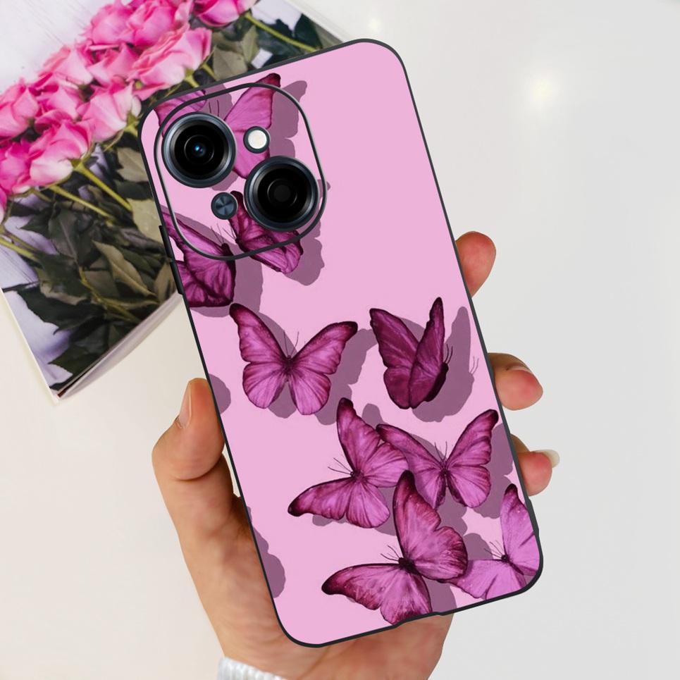 Цветок Бабочка Женская Модная Задняя Крышка Для Tecno Spark GO 1 Spark GO 2025 Чехол Для Телефона Черный Матовый Мягкий ТПУ Силикон