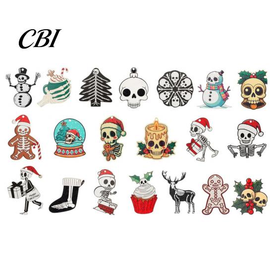 Unique Themed Party Hanging Decor Skeleton Christmas Tree Ornaments, 3.15 Inch Skull Dark Wooden Decorations Gothic Spooky Xmas Gifts Supplies