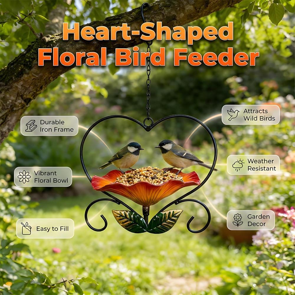 Heart-shaped wrought iron bird feeder/flower feeder, heart-shaped bird feeder, heart-shaped bird feeder stand, hanging flower stand bird feeder