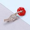 Fashion Luxury Cute Big Red Lips Hand Brooches Gold Color Rhinestone Enamel Alloy Brooch Lady Party Pins Birthday Gifts