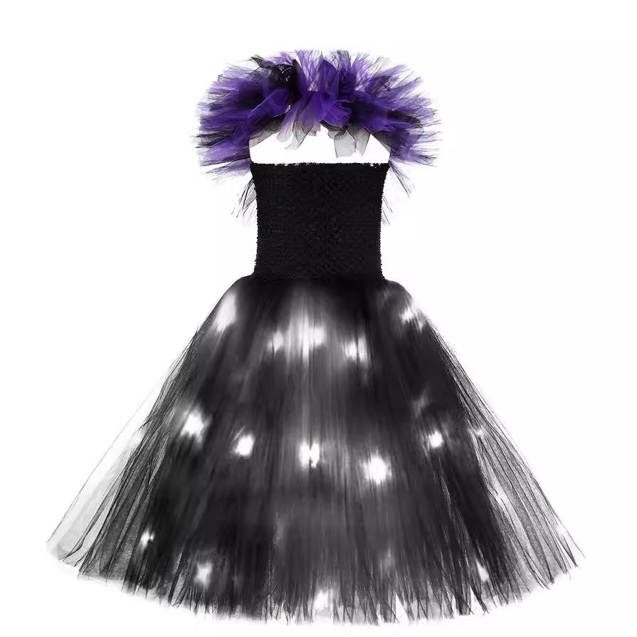 Black Red LED Witch Tutu Full Set, Girls Halloween Masquerade Cosplay Stage Costume