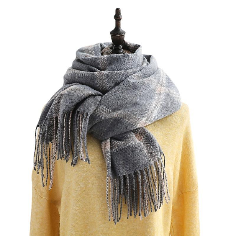 Корейская версия нового кашемирового двустороннего клетчатого шарфа, женский утолщенный и удлиненный теплый шарф-шаль двойного назначения