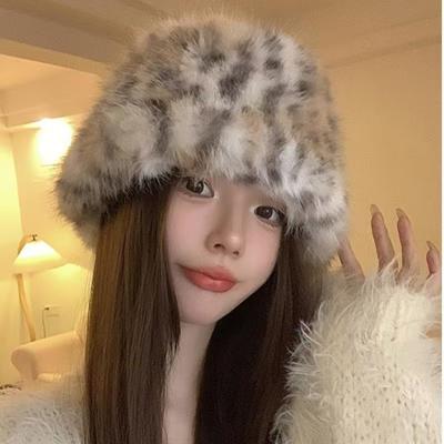 Корейская осенне-зимняя Instagram-блогерша Fever, та же плюшевая рыбацкая шапка с леопардовым принтом, детская теплая шапка-ведро выглядит маленькой на лице