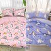 3pcs Blue Pink Black Bedding Set Cute Dog Cat Print Cozy Soft Duvet Cover King Queen Twin Size Birthday Gift Girls Bedroom Decor