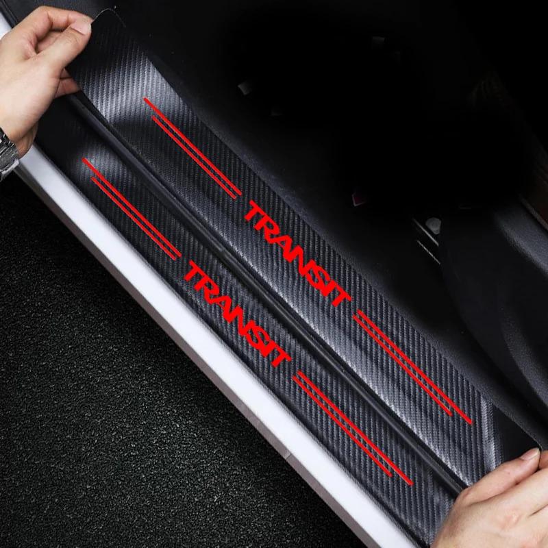 Carbon Fiber Car Rear Bumper Guard Protector Sticker Ford TRANSIT Emblem Front Door Sill Threshold Cover Auto Accessories