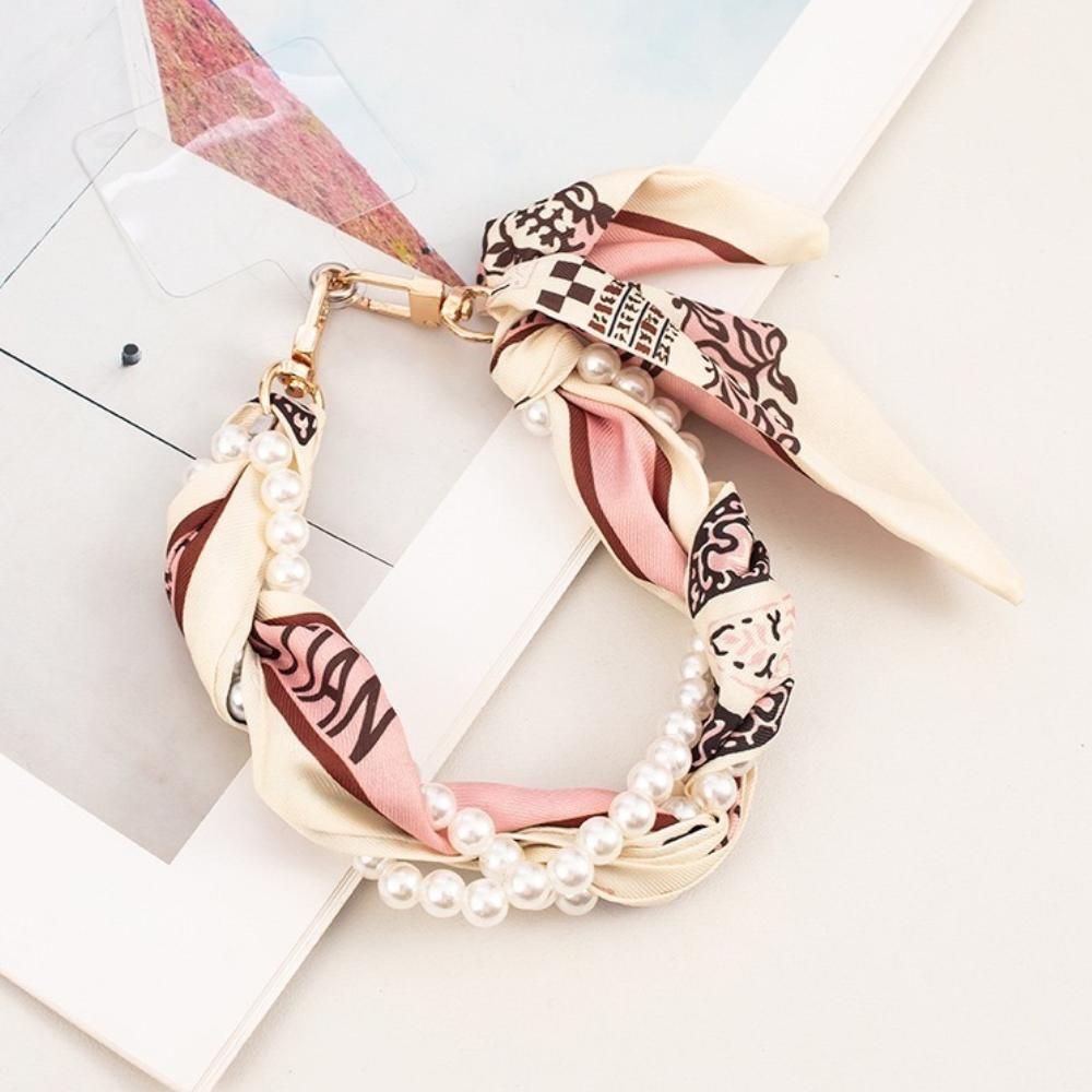 Mobile Phone Chain Network Red Short Rope Mobile Phone Lanyard Creative Ins Wind Pearl Mobile Phone Lanyard Double Buckle Braided Silk Scarf