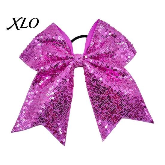 Stage Costume Accessories Sequins Hair Bows, Elastic Tie, Large Cheerleading Shiny Bows for Girls Band Ponytail Holder, Glitter Scrunchies Women Teens