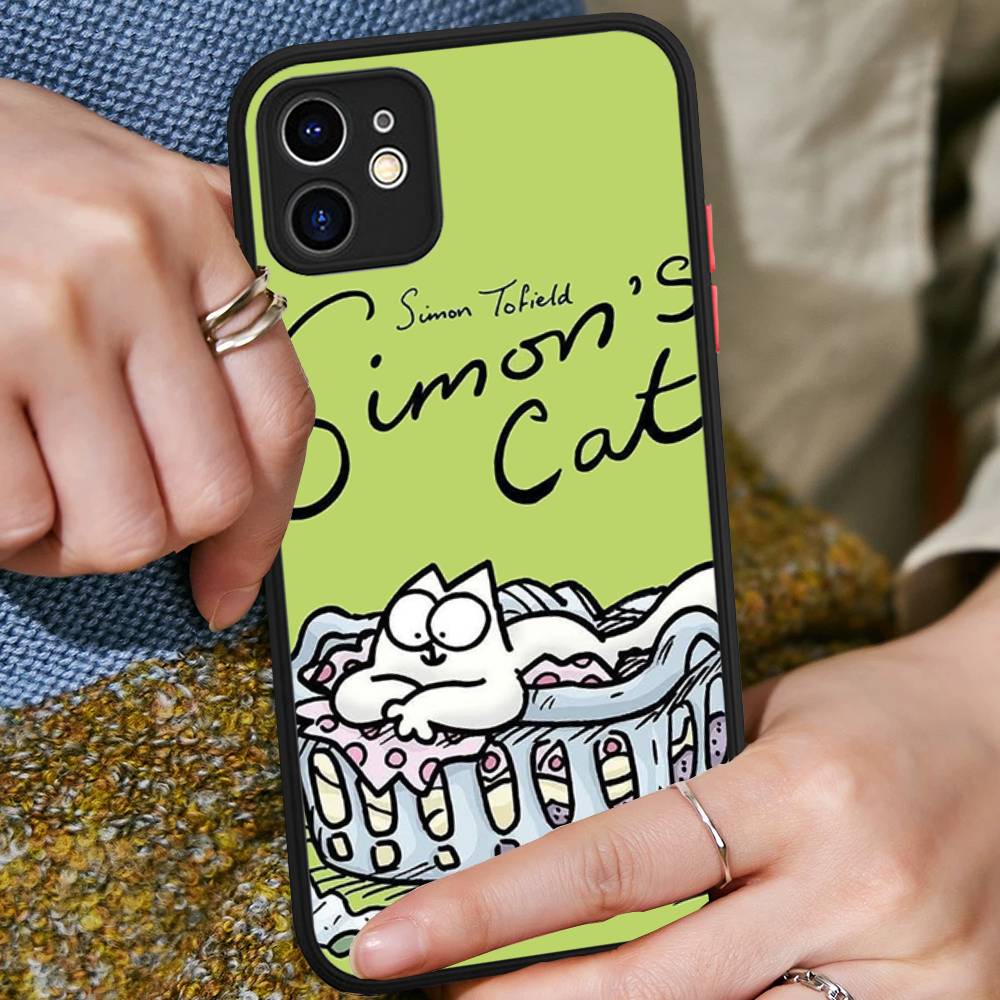 S-Simons Cat Character Silicone Case For IPhone 16 15 14 13 12 11 Pro Max Plus X XS MAX Shockproof Matte Cover