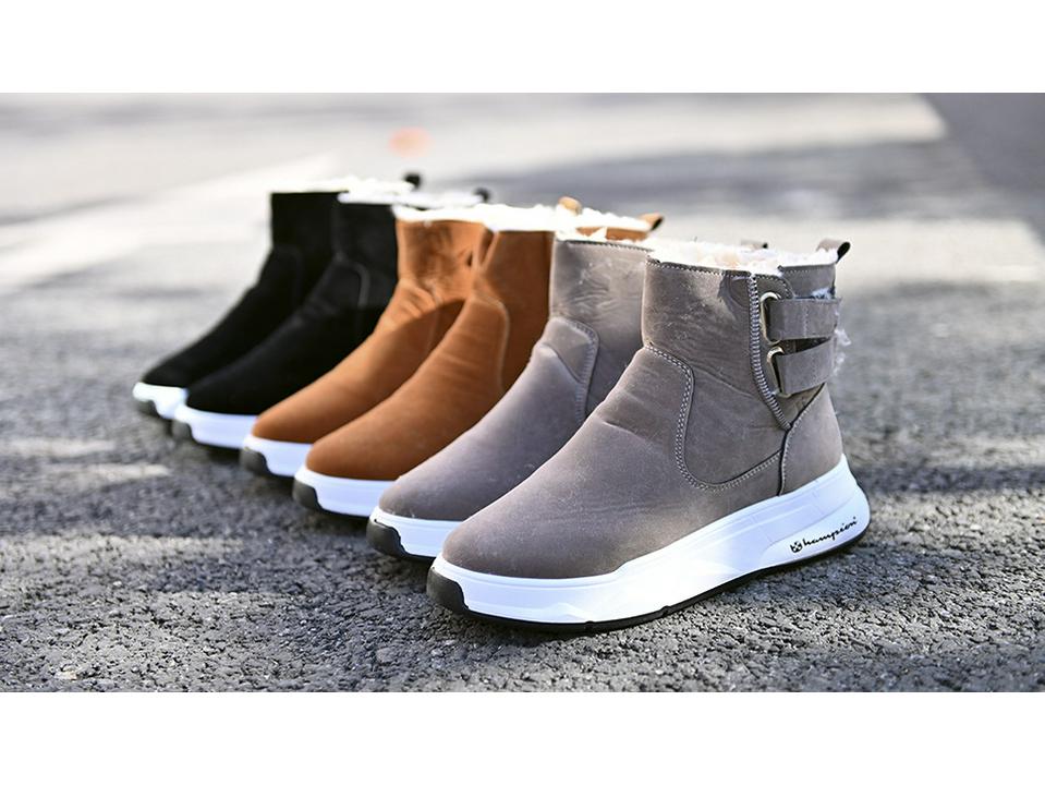 Men's High Top Winter Boots 2024 - New Velvet-Lined Cotton Snow Boots with Thick Soles and Belt Buckle Design