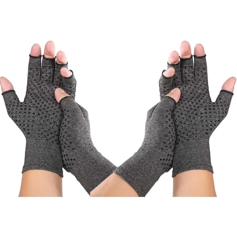 A Pair of Fingerless Compression Arthritis Gloves for Men and Women, Pressure Gloves with Silicone Dots for Support and Warmth, Relieves Pain