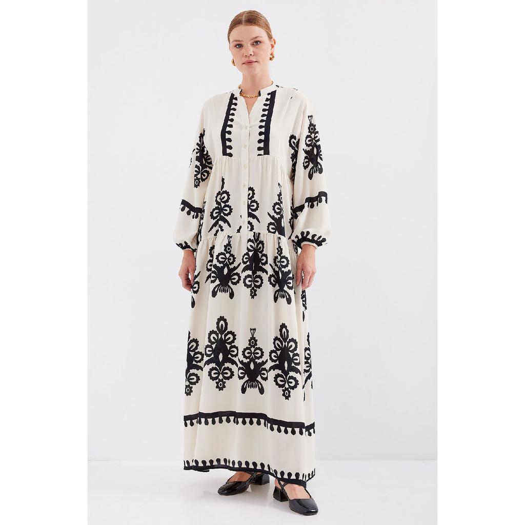 2423 Authentic Patterned Dress - M. Cream