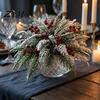 DIY Christmas Garland Decorations Artificial Snow Pine Branches And Red Berry Stems, Snowy Norfolk Stem, Faux Stems for Vase White Frosted Needles