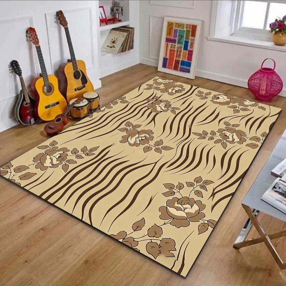 Floral Waves on Taupe Background Patterned carpet, non slip mat suitable for living room and bedroom sofas