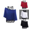 Size Women Plus Loose Vest Lace Stitching Oblique Collar Bat Tshirt Fashion