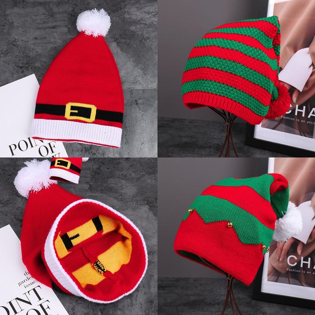 Праздничная красная вязаная шапка-бини с разноцветными помпонами для семейного рождественского подарка