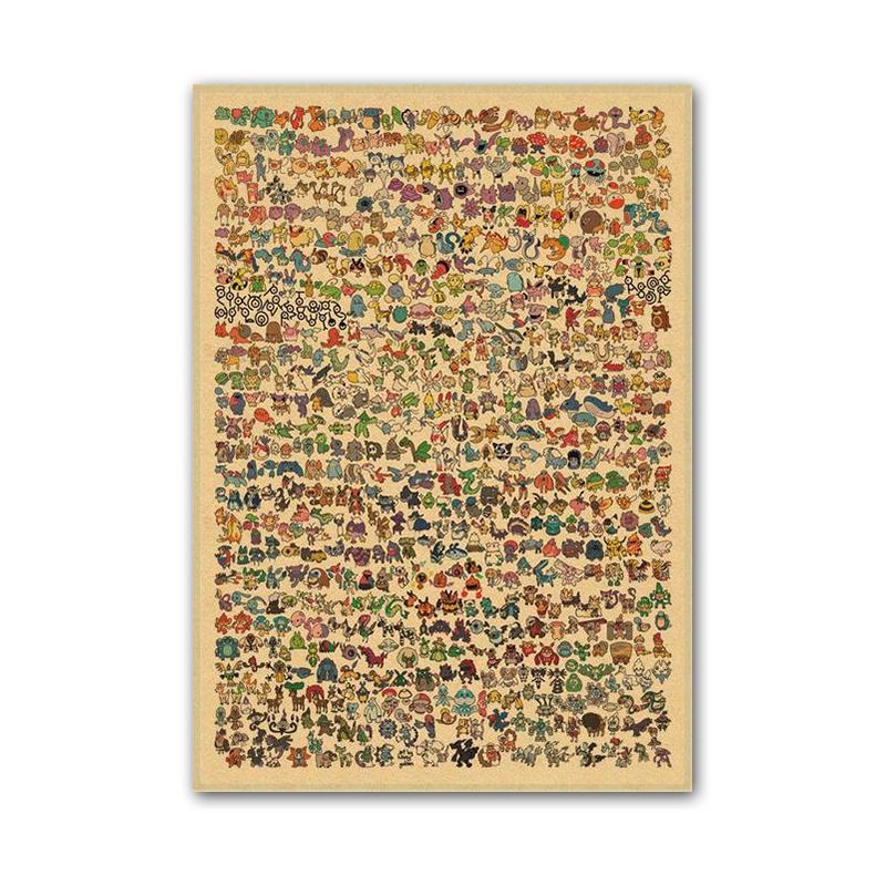 Vintage Pokemon Pikachu Squirtle Bulbasaur Poster Print Anime Canvas Painting Mural Children Bedroom Home Wall Art Decoration